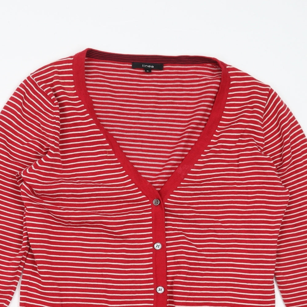 Linea Womens Red Striped  Cardigan Jumper Size S