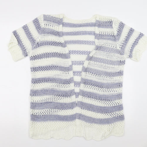 Matalan Womens White Striped  Cardigan Jumper Size 6