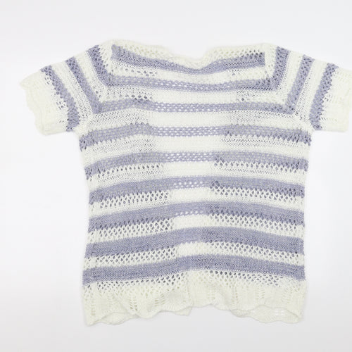 Matalan Womens White Striped  Cardigan Jumper Size 6
