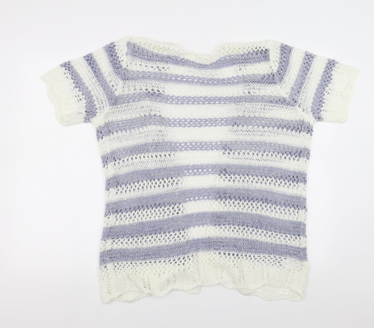 Matalan Womens White Striped  Cardigan Jumper Size 6
