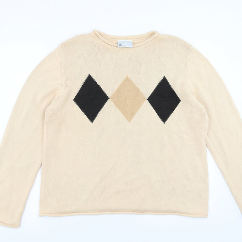 BHS Womens Beige   Pullover Jumper Size 14  - diamond pattern