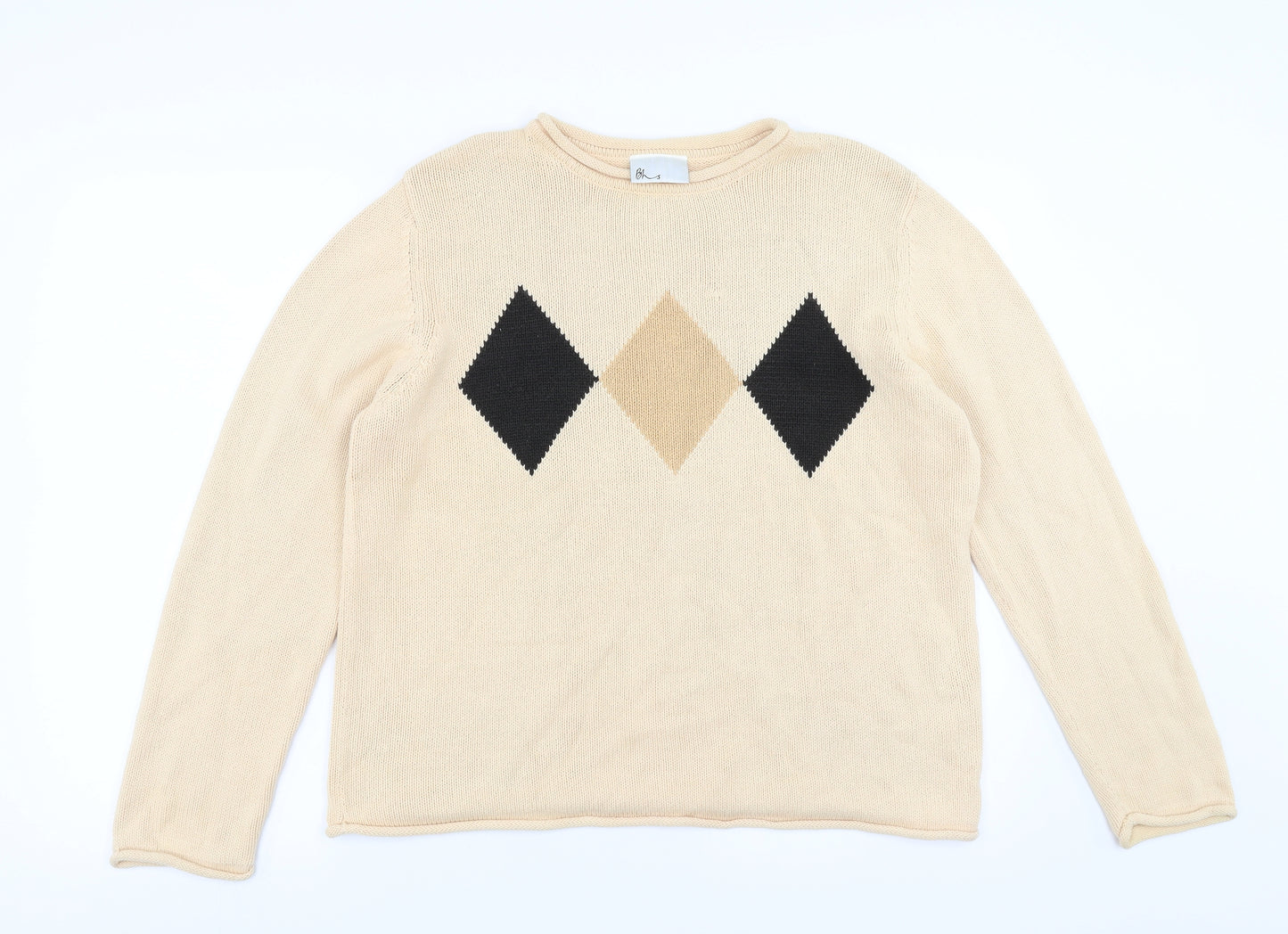 BHS Womens Beige   Pullover Jumper Size 14  - diamond pattern
