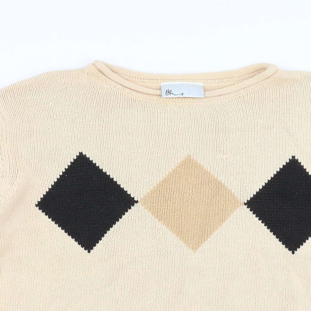BHS Womens Beige   Pullover Jumper Size 14  - diamond pattern