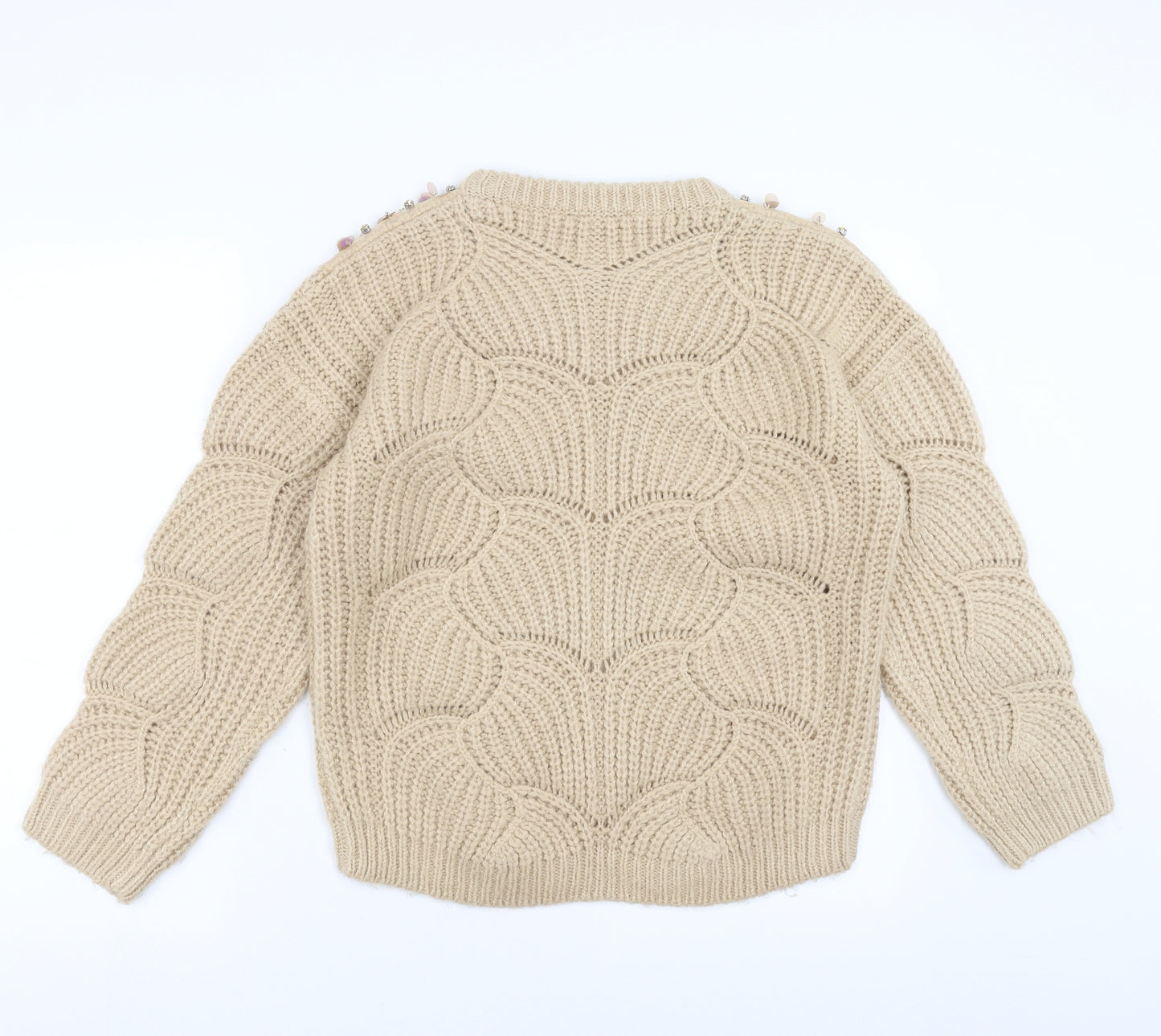 Sainsburys Womens Beige   Pullover Jumper Size 12  - beaded neck line