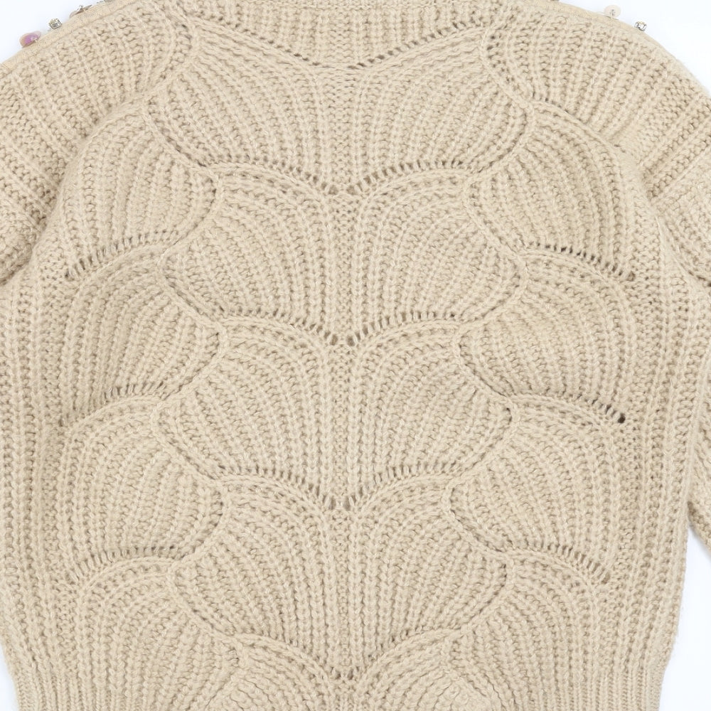 Sainsburys Womens Beige   Pullover Jumper Size 12  - beaded neck line