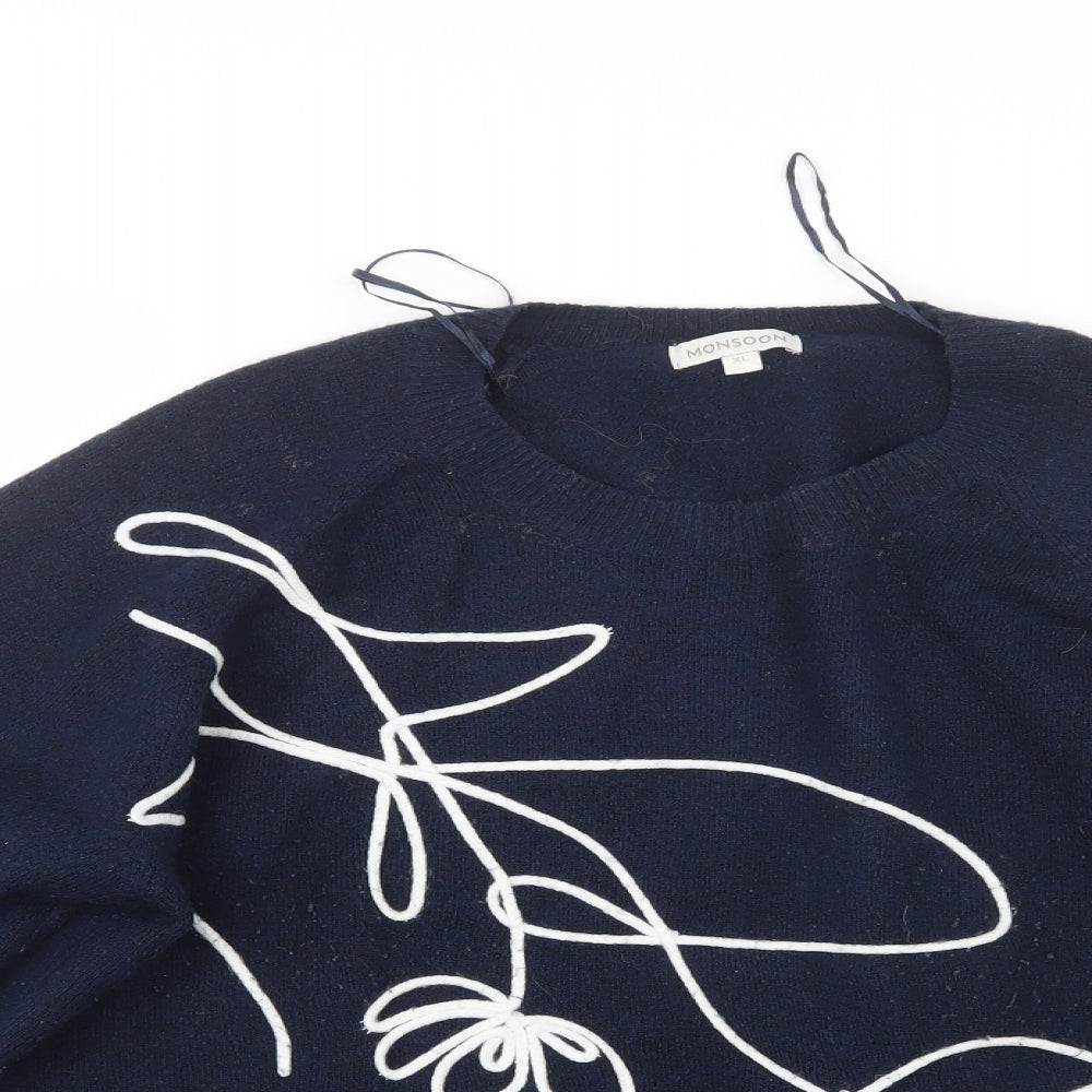 Monsoon Womens Blue  Knit Pullover Jumper Size XL