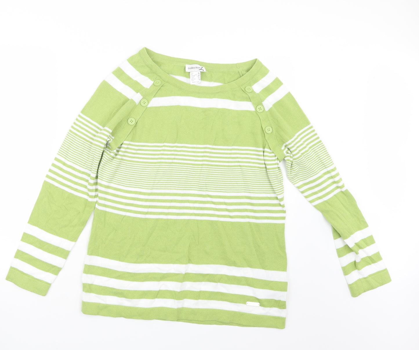 Collection L Womens Green Striped Knit Pullover Jumper Size 16