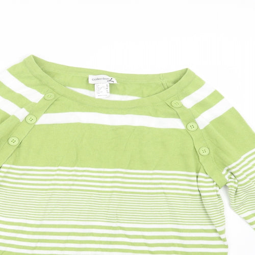 Collection L Womens Green Striped Knit Pullover Jumper Size 16