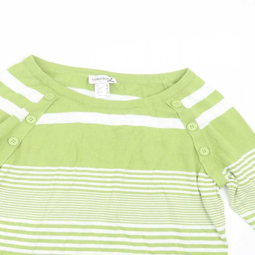 Collection L Womens Green Striped Knit Pullover Jumper Size 16