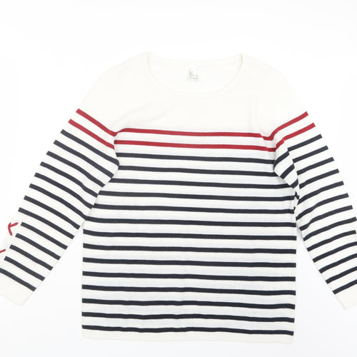 Preworn Womens White Striped Knit Pullover Jumper Size 16