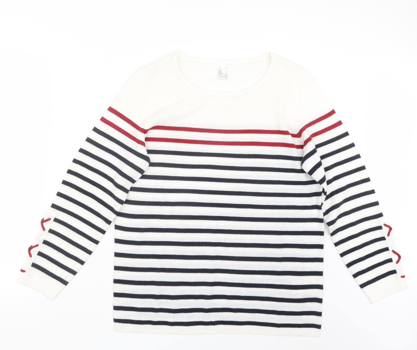 Preworn Womens White Striped Knit Pullover Jumper Size 16
