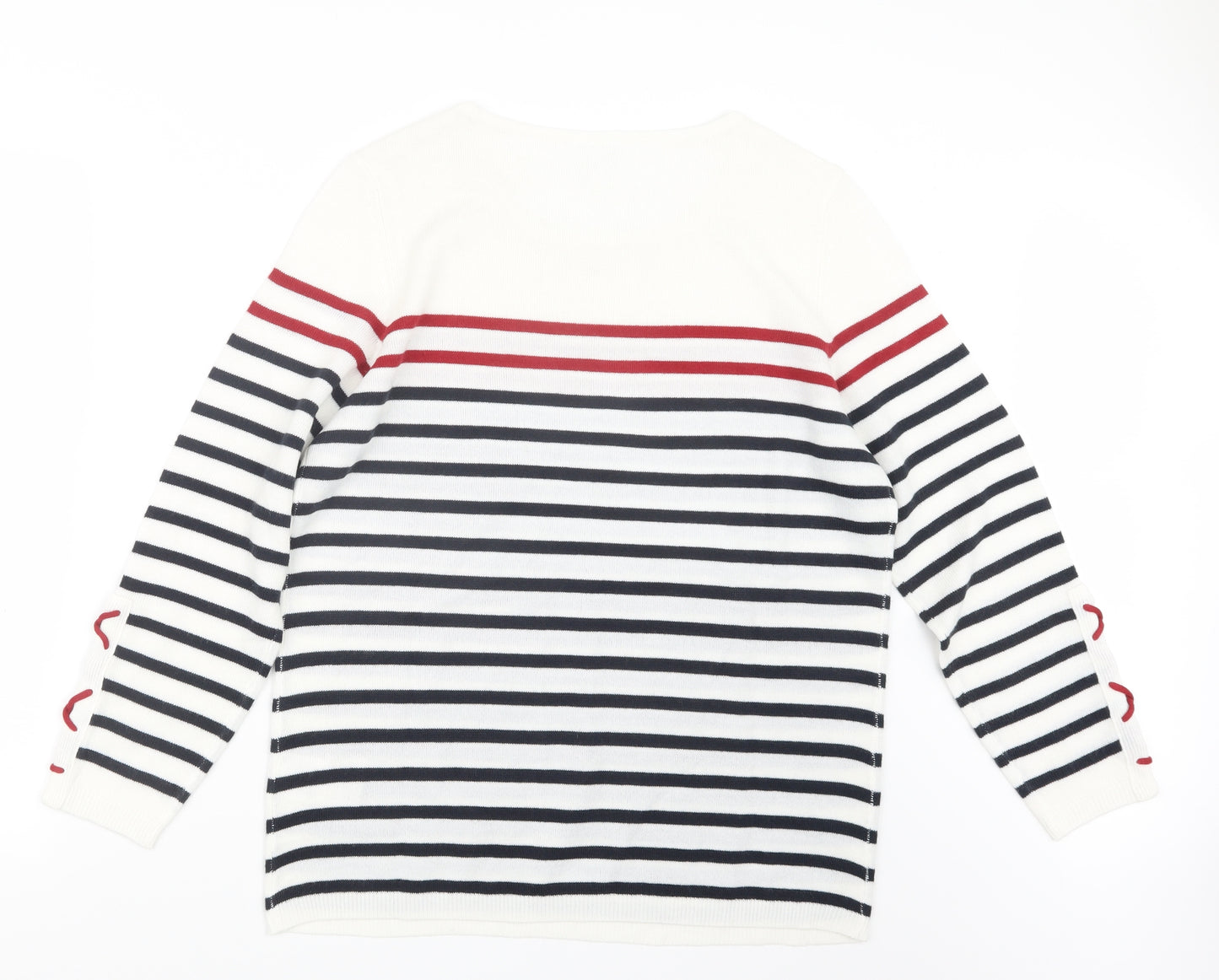 Preworn Womens White Striped Knit Pullover Jumper Size 16