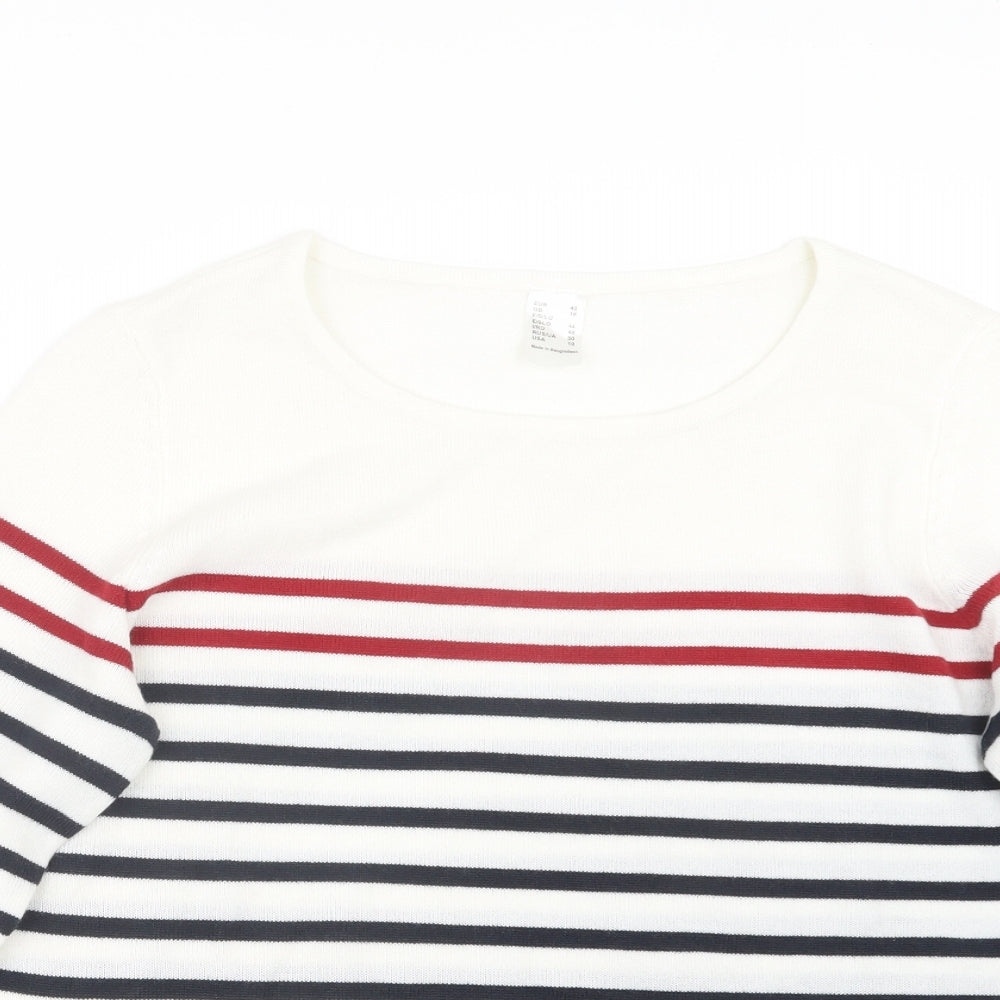 Preworn Womens White Striped Knit Pullover Jumper Size 16