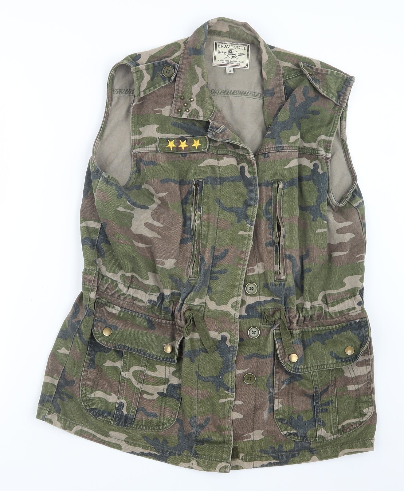 Brave Soul Womens Green Camouflage  Basic Button-Up Size 16