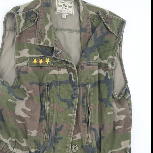 Brave Soul Womens Green Camouflage  Basic Button-Up Size 16
