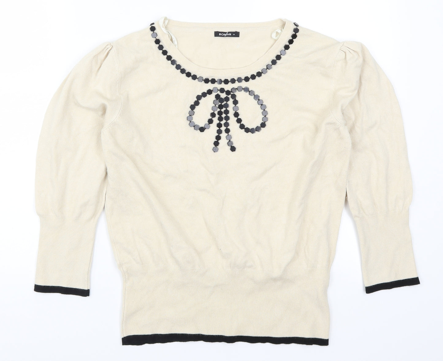 Roman Womens Beige   Pullover Jumper Size 14  - Bow