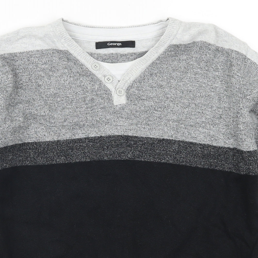 George Boys Grey Striped  Pullover Jumper Size 11-12 Years