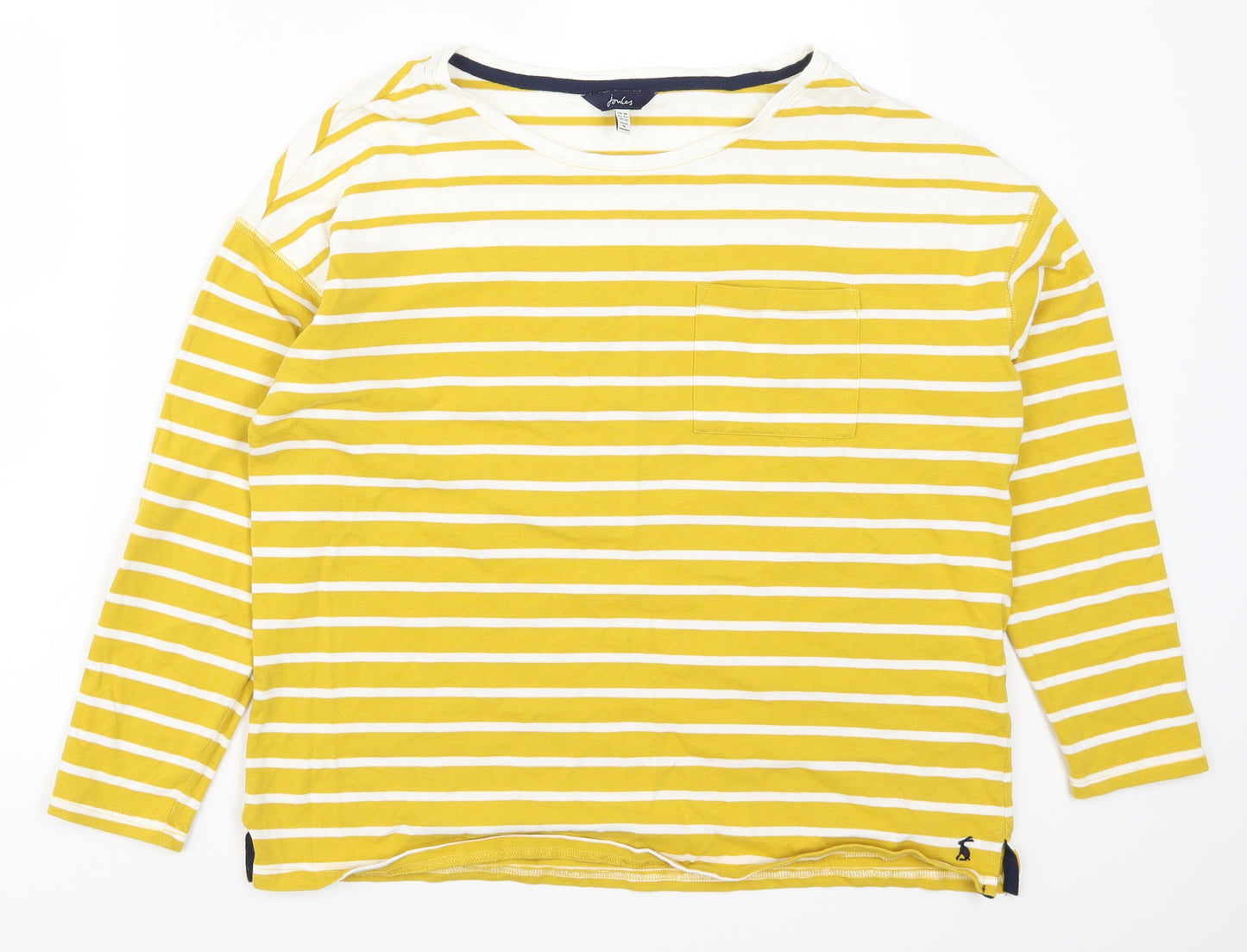 Joules Womens Yellow Striped  Basic T-Shirt Size 14