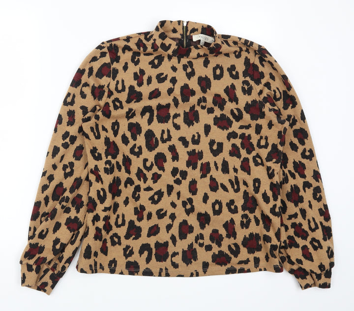 Oasis Womens Brown Animal Print Pullover Sweatshirt Size M
