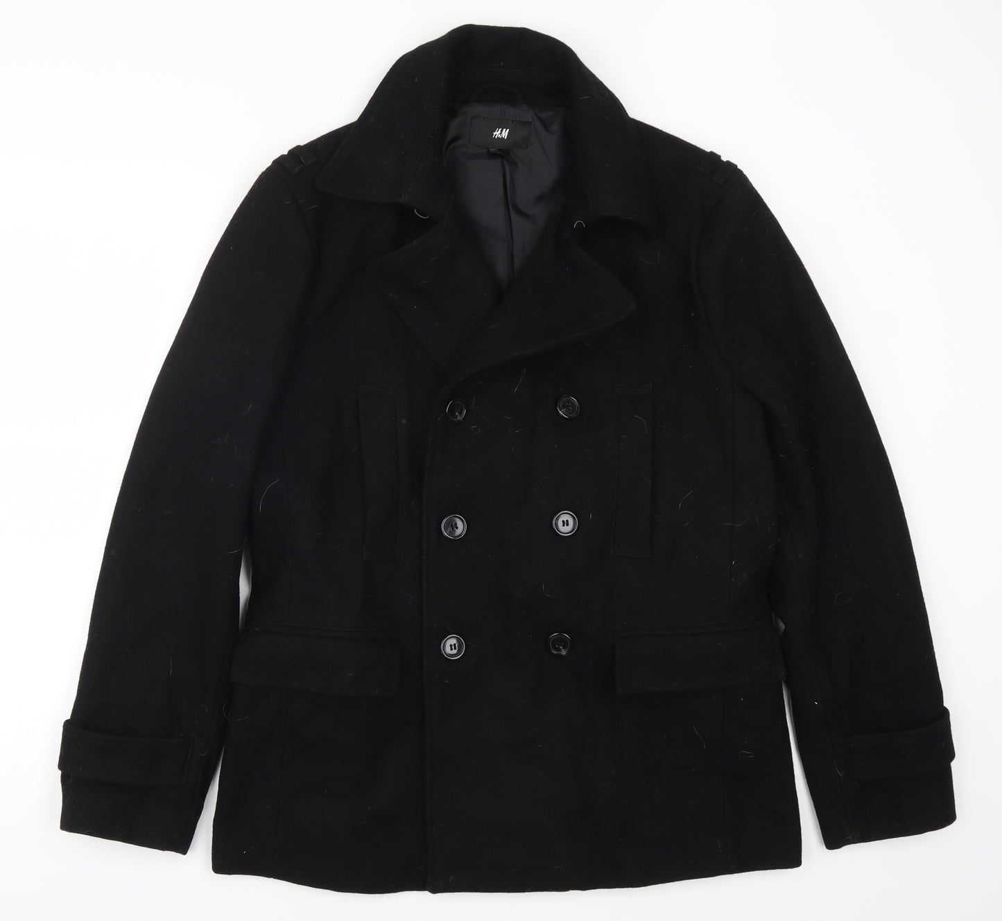 H&M Mens Black   Pea Coat Coat Size L