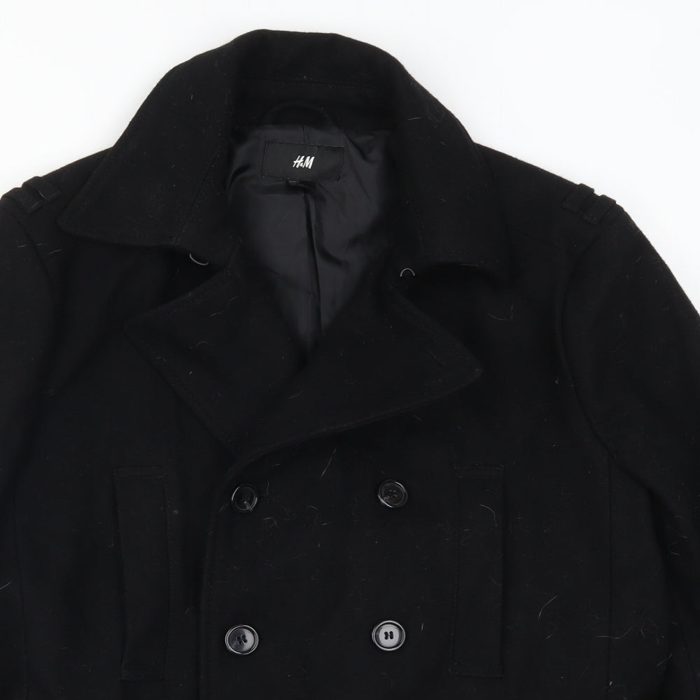 H&M Mens Black   Pea Coat Coat Size L