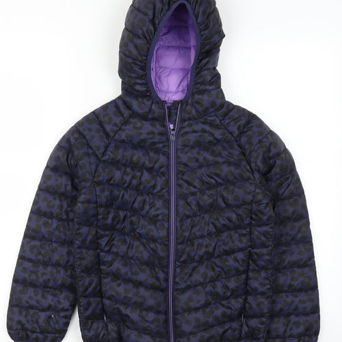 Marks and Spencer Girls Purple Animal Print  Basic Coat Coat Size 8-9 Years