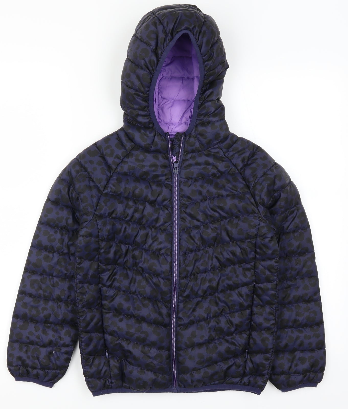 Marks and Spencer Girls Purple Animal Print  Basic Coat Coat Size 8-9 Years