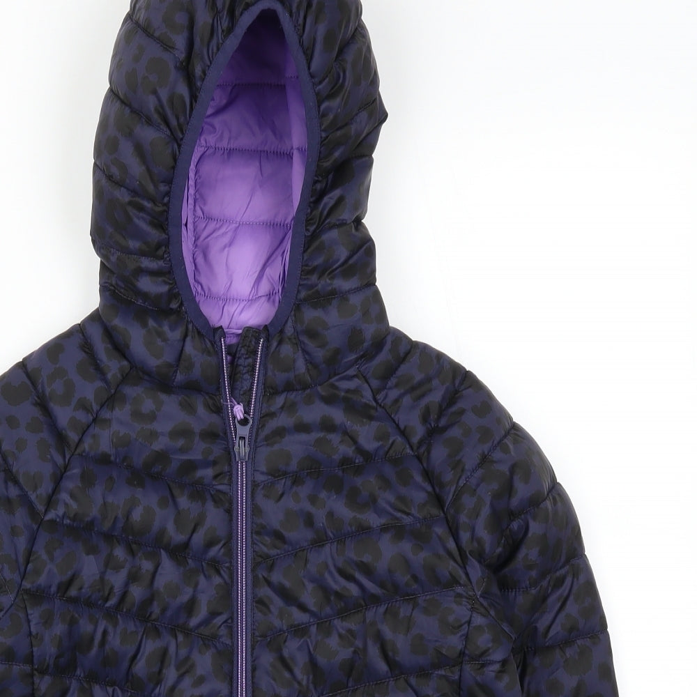 Marks and Spencer Girls Purple Animal Print  Basic Coat Coat Size 8-9 Years