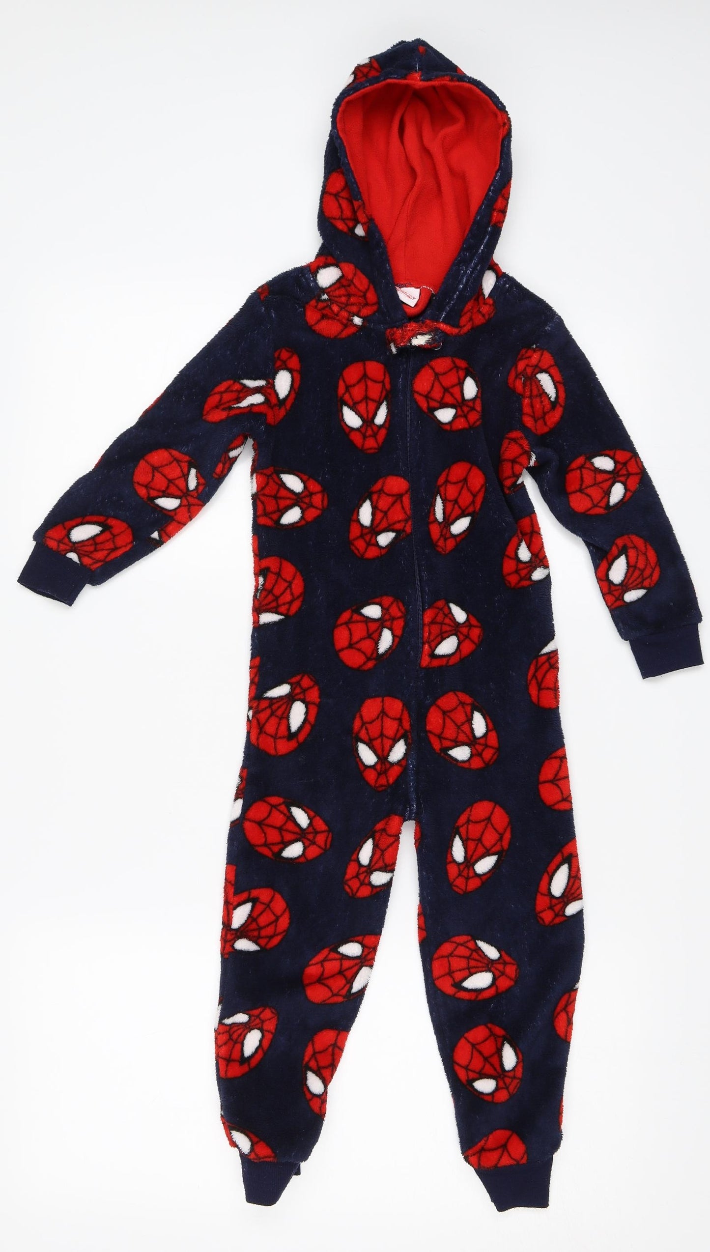 Preworn Boys Blue Solid Fleece  One Piece Size 4-5 Years  - spiderman onesie