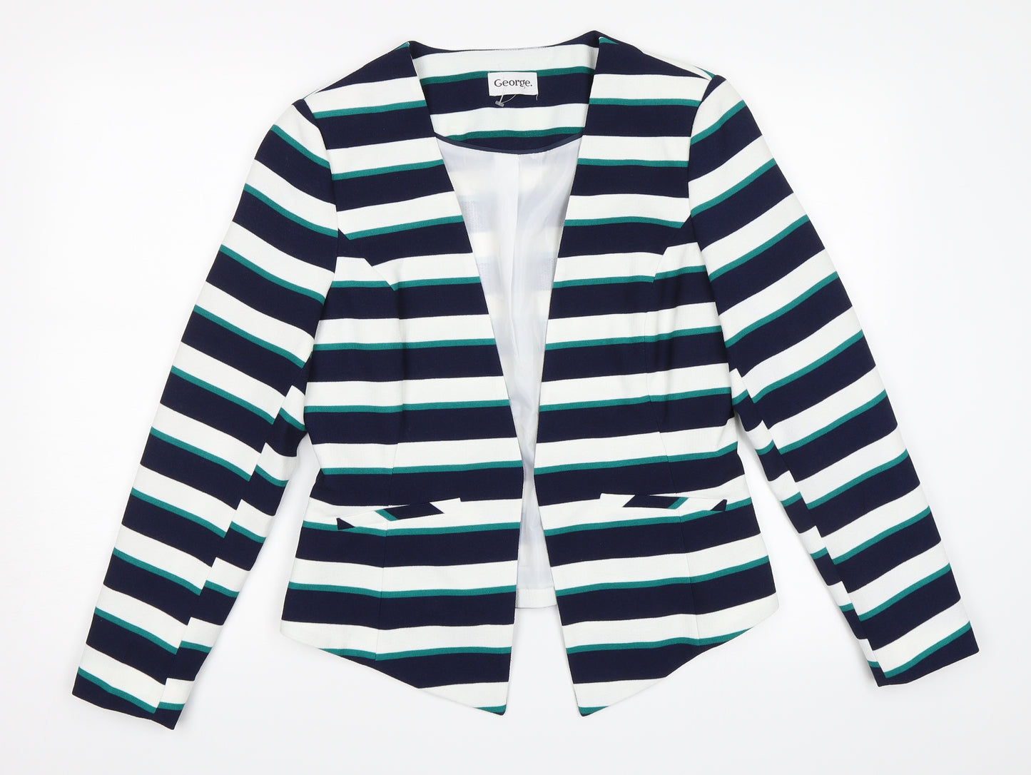 George Womens Blue Striped  Jacket Blazer Size 12