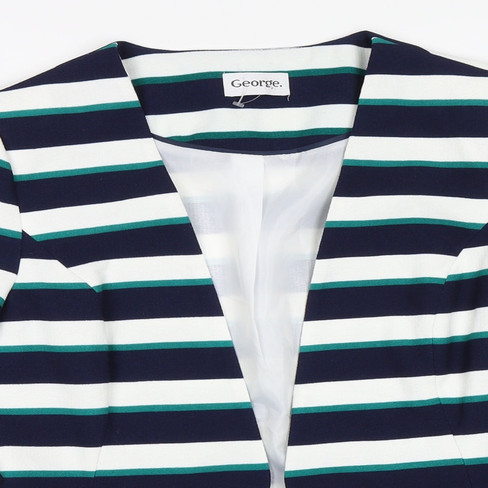 George Womens Blue Striped  Jacket Blazer Size 12