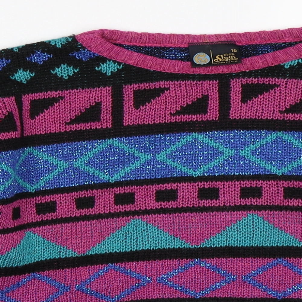 Your Sixth Sense Womens Purple Geometric  Pullover Jumper Size 16