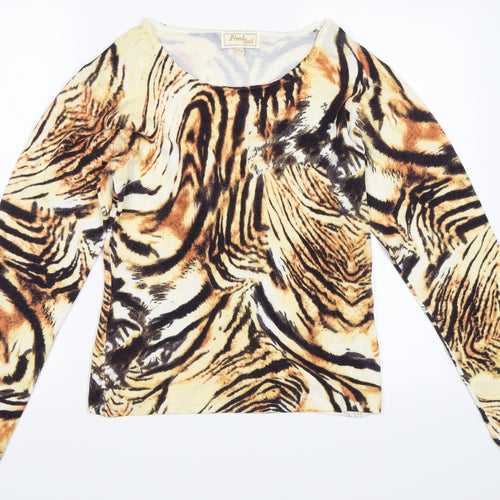 Frank Saul Womens Orange Animal Print  Pullover Jumper Size S