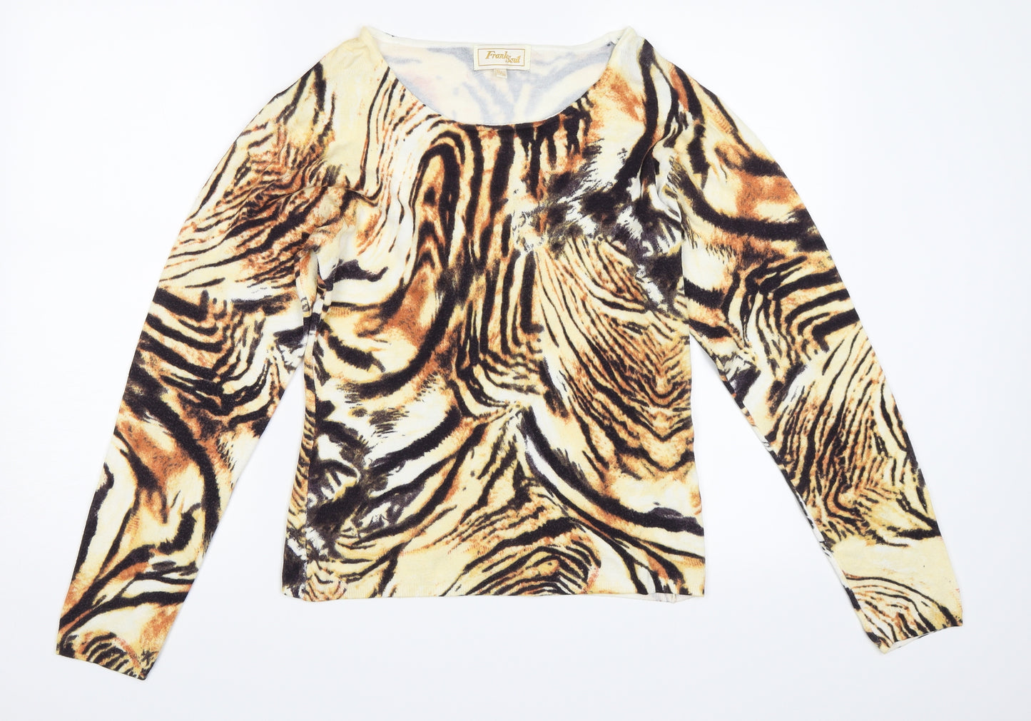 Frank Saul Womens Orange Animal Print  Pullover Jumper Size S