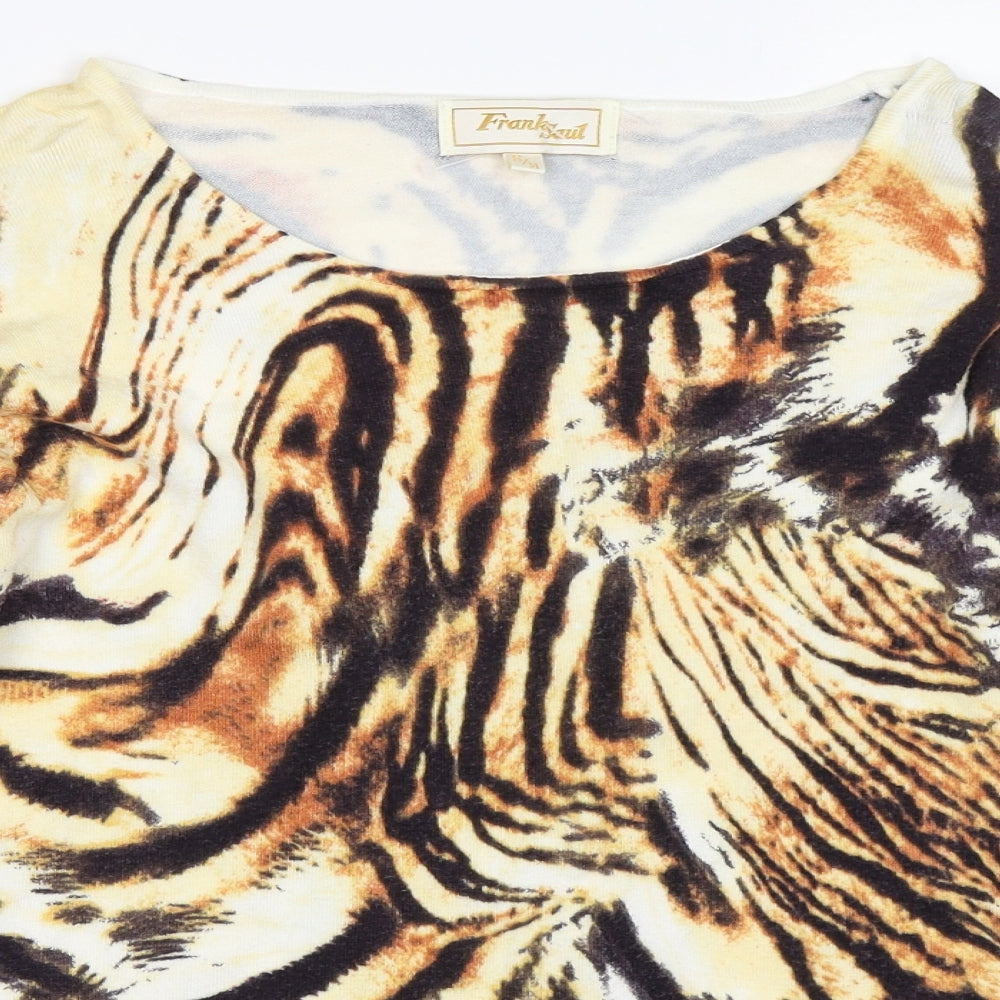 Frank Saul Womens Orange Animal Print  Pullover Jumper Size S