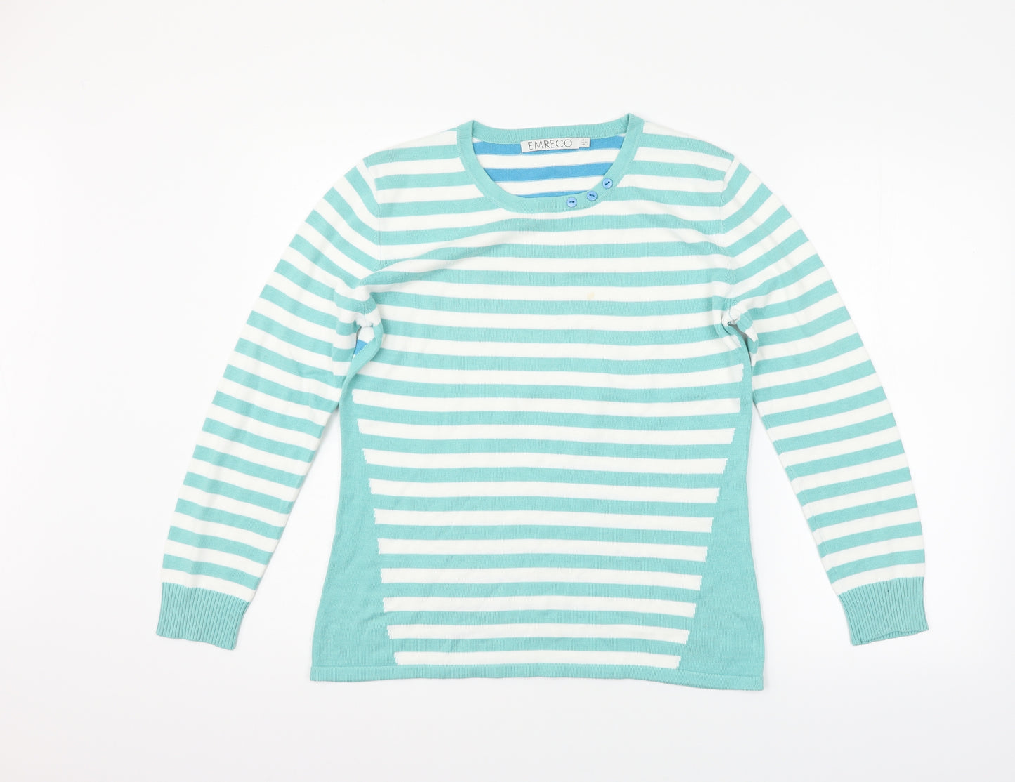Emerco Womens Green Striped  Pullover Jumper Size 12