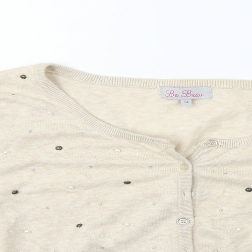 BE BEAU Womens Beige   Cardigan Jumper Size 14  - perl detail