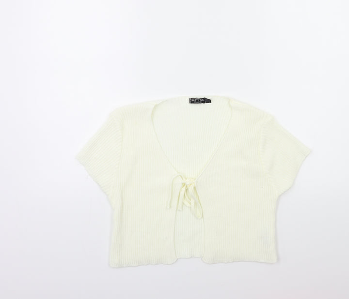 Nasty Gal Womens White Knit Cardigan Jumper Size 10