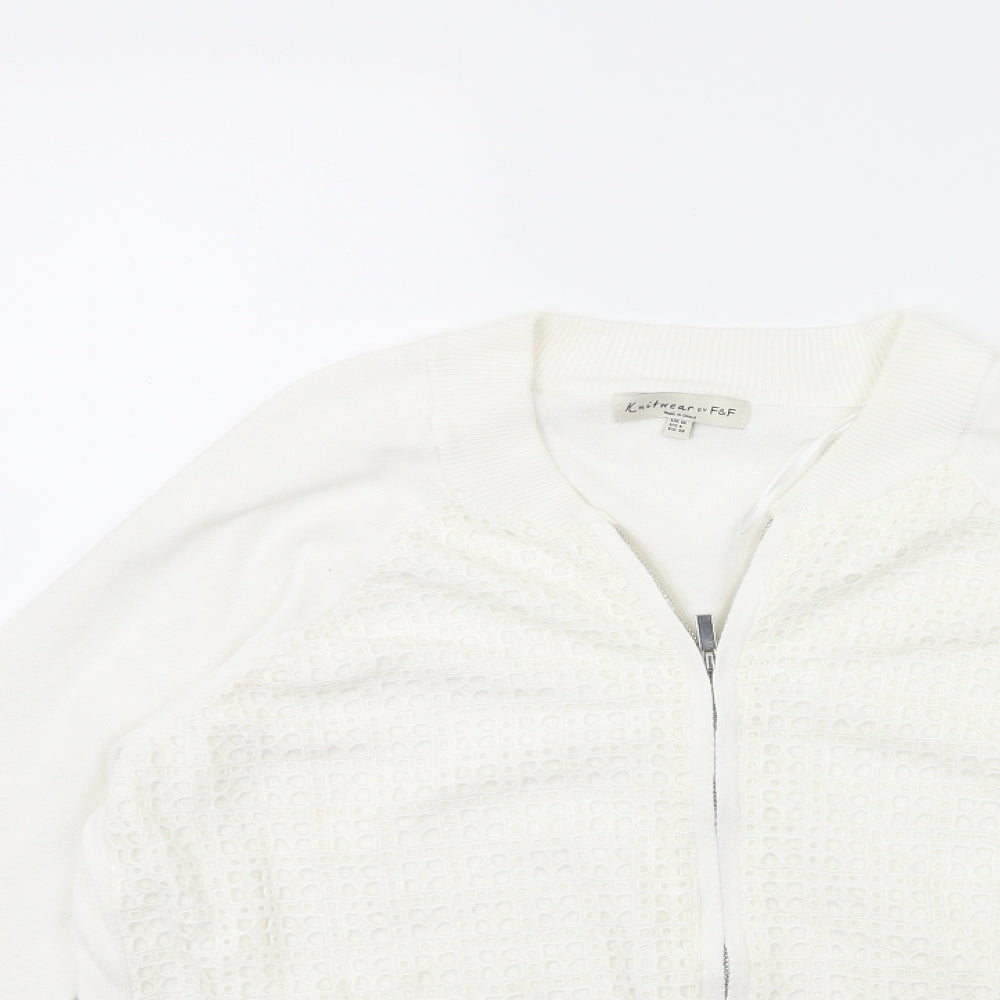 F&F Womens White  Knit Cardigan Jumper Size 10
