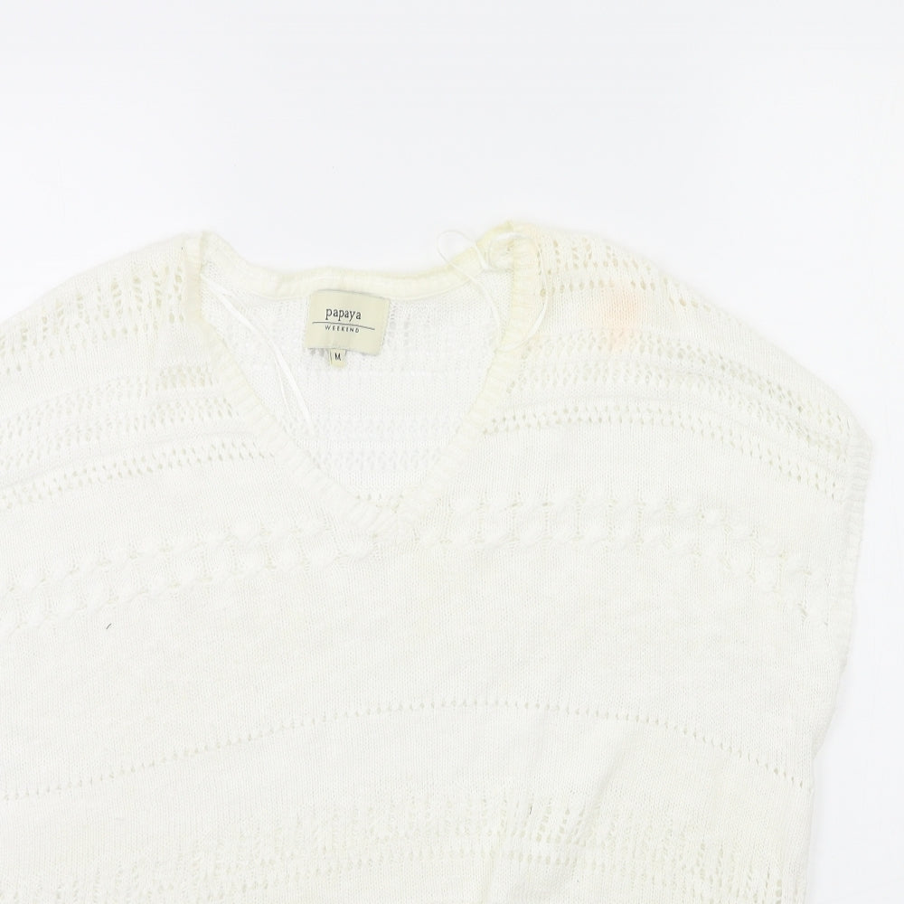 Papaya Womens White  Knit Pullover Jumper Size M