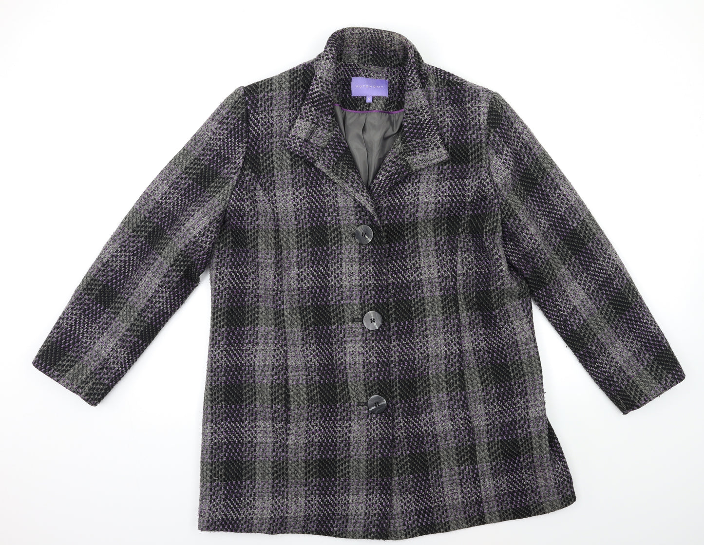 Autonomy Womens Purple Check  Overcoat Coat Size 18