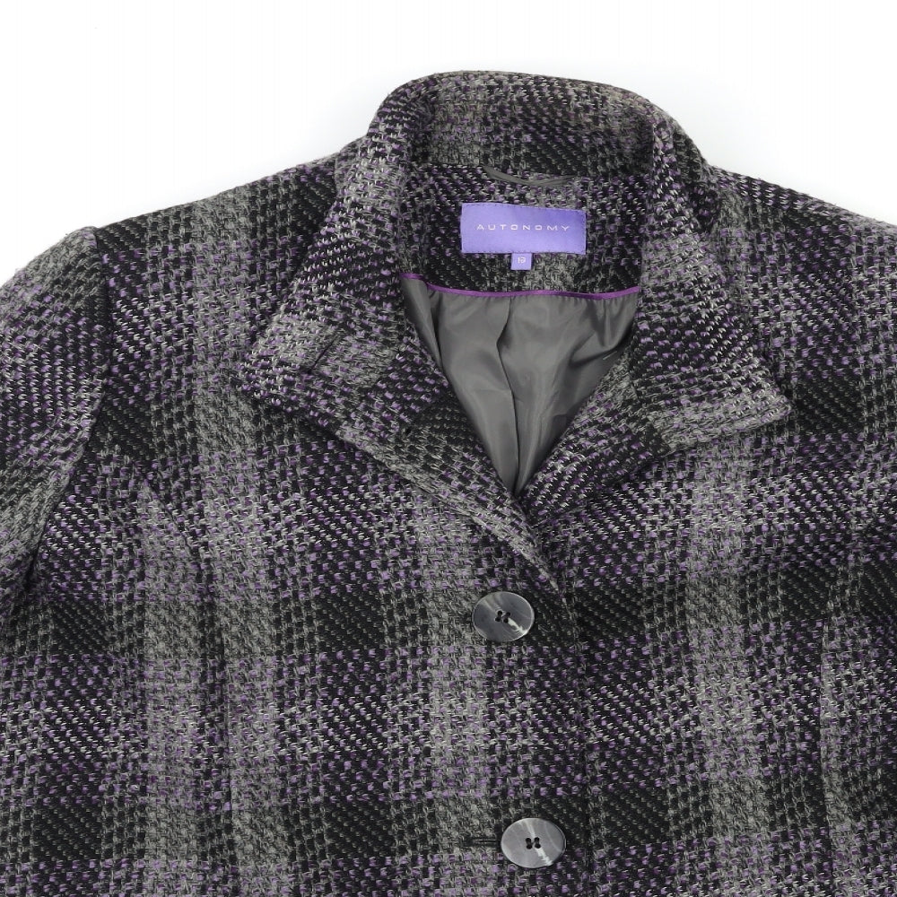 Autonomy Womens Purple Check  Overcoat Coat Size 18