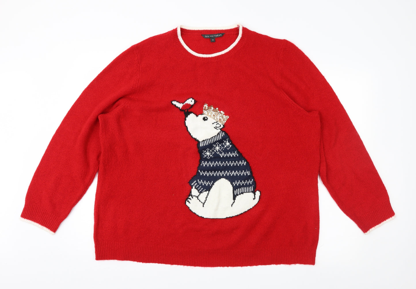 Bonmarché Womens Red Fair Isle  Pullover Jumper Size 24  - Xmas