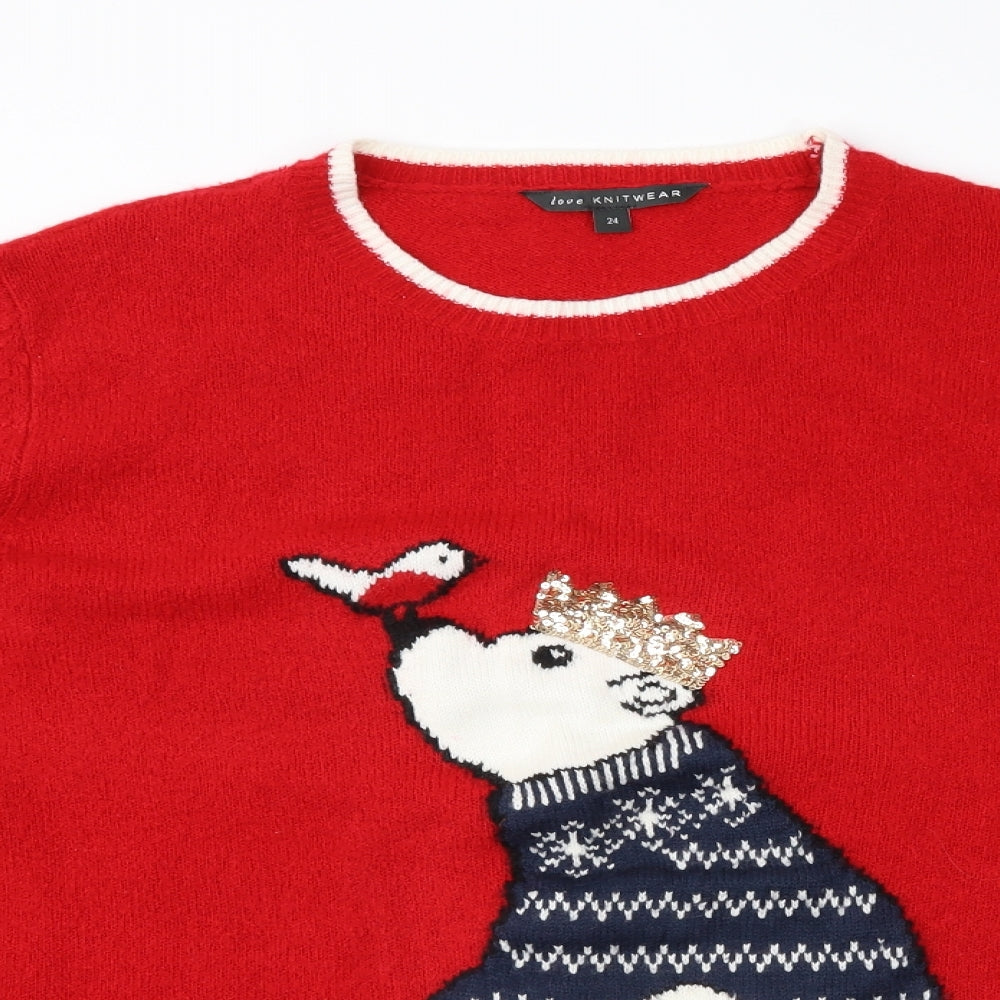 Bonmarché Womens Red Fair Isle  Pullover Jumper Size 24  - Xmas