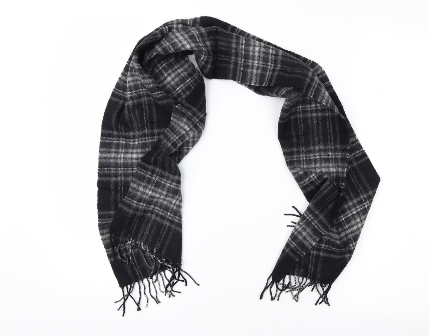 Johnstons Mens Grey Plaid  Rectangle Scarf Scarf Size Regular