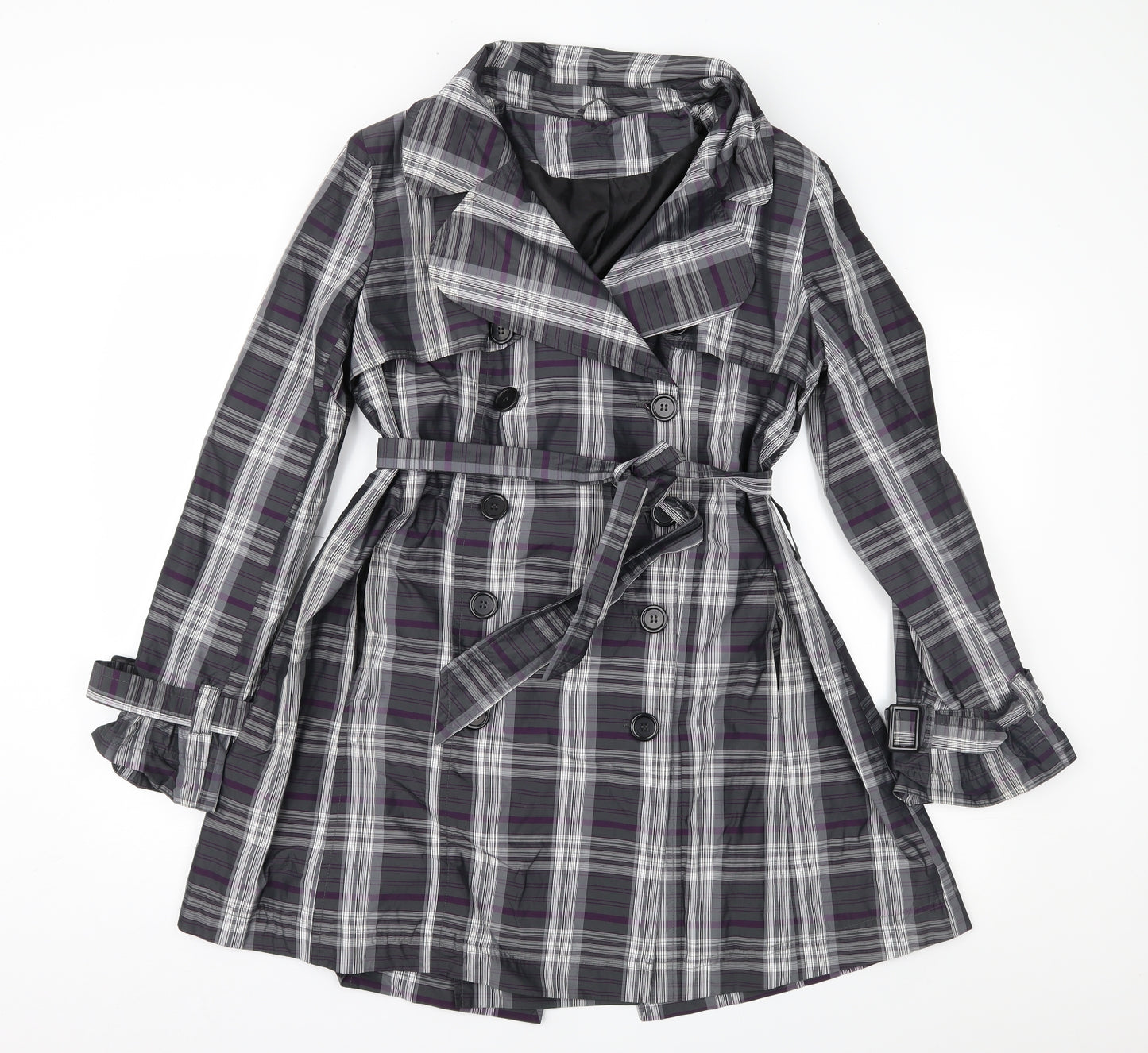New Look Womens Grey Check  Trench Coat Coat Size 14