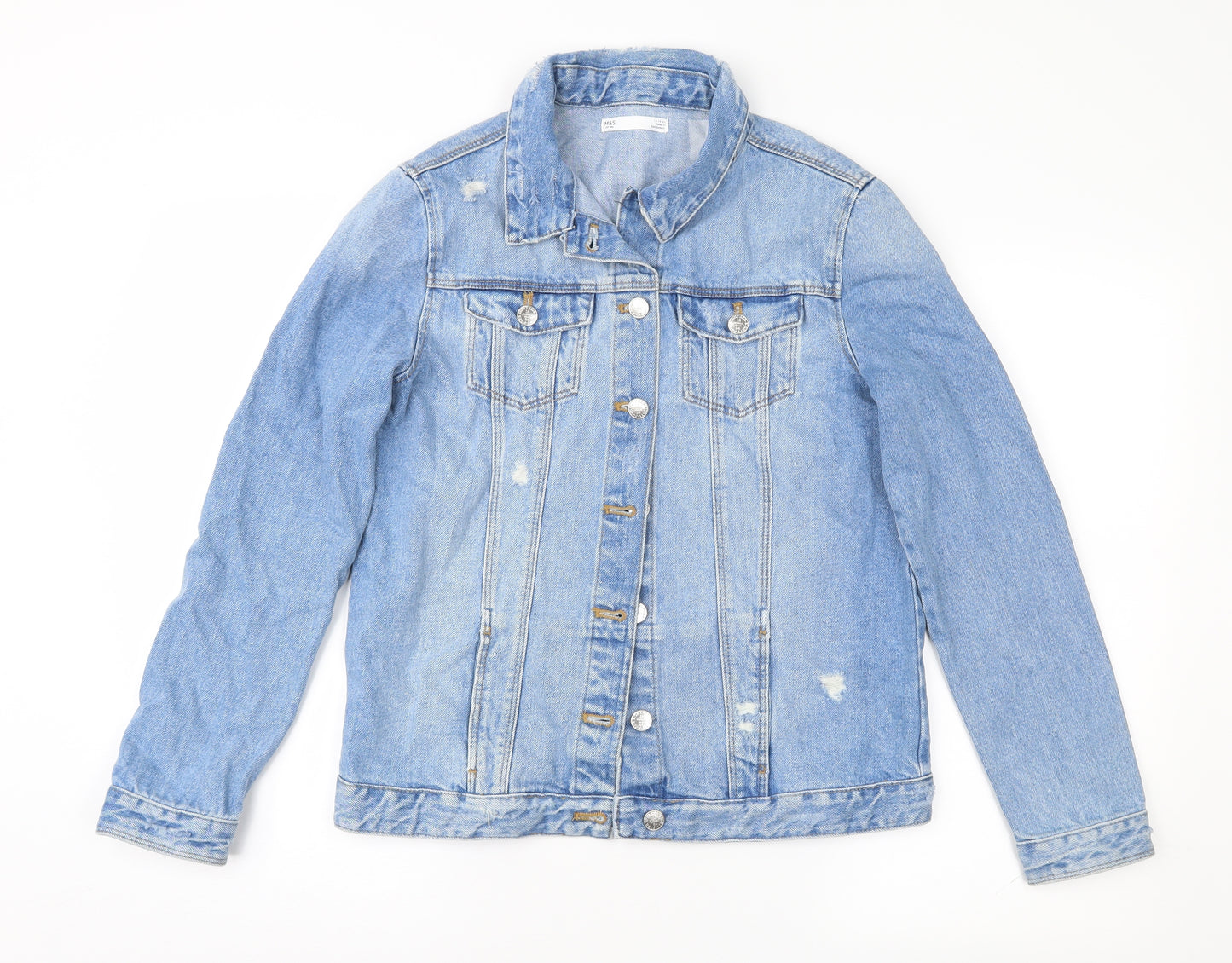 Marks and Spencer Girls Blue  Denim Jacket  Size 13-14 Years  - distressed