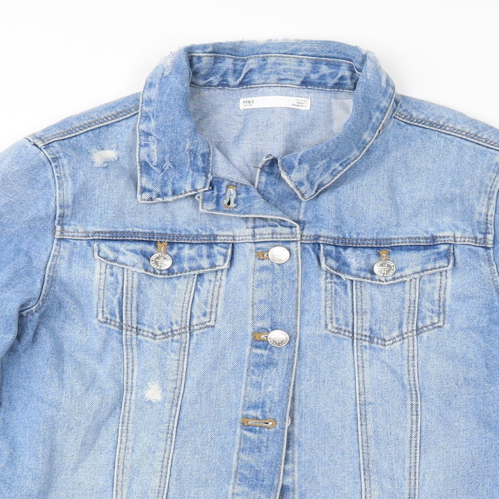 Marks and Spencer Girls Blue  Denim Jacket  Size 13-14 Years  - distressed
