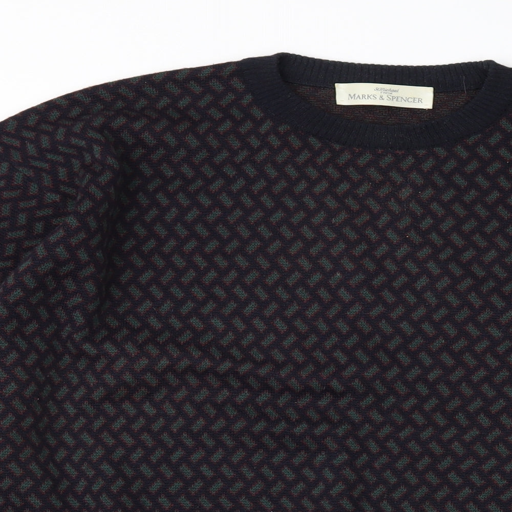 Marks and Spencer Mens Blue Geometric  Pullover Jumper Size M