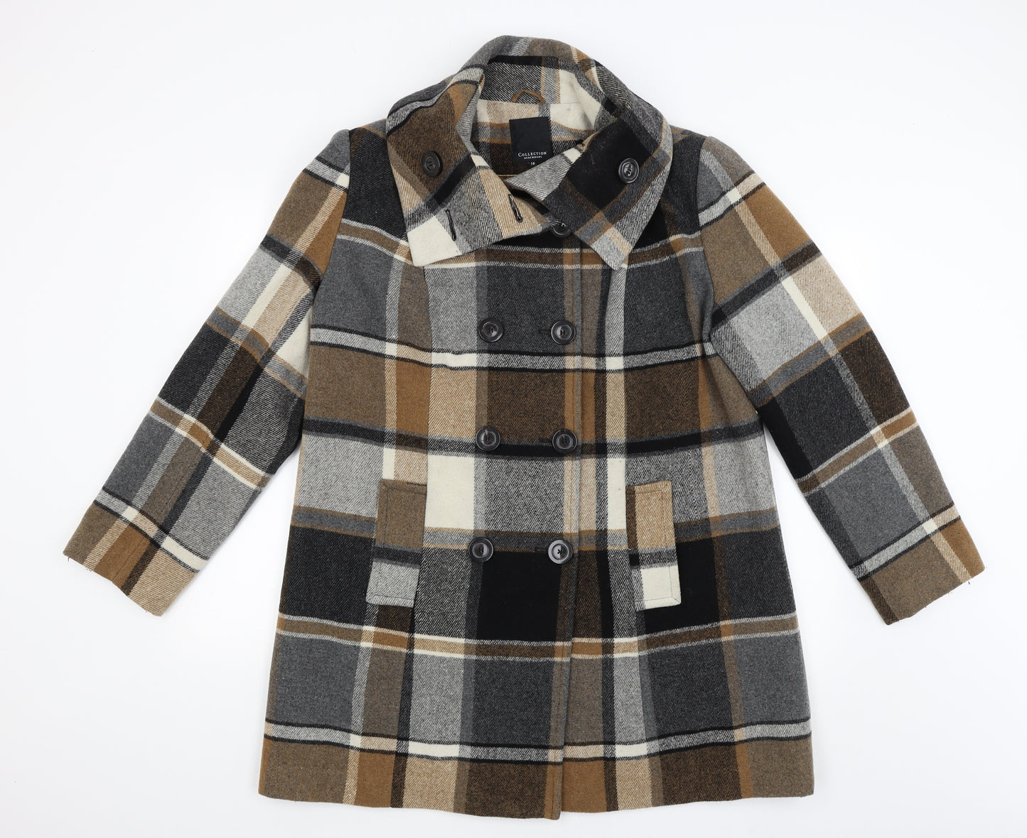 The Collection Womens Black Plaid  Overcoat Coat Size 16